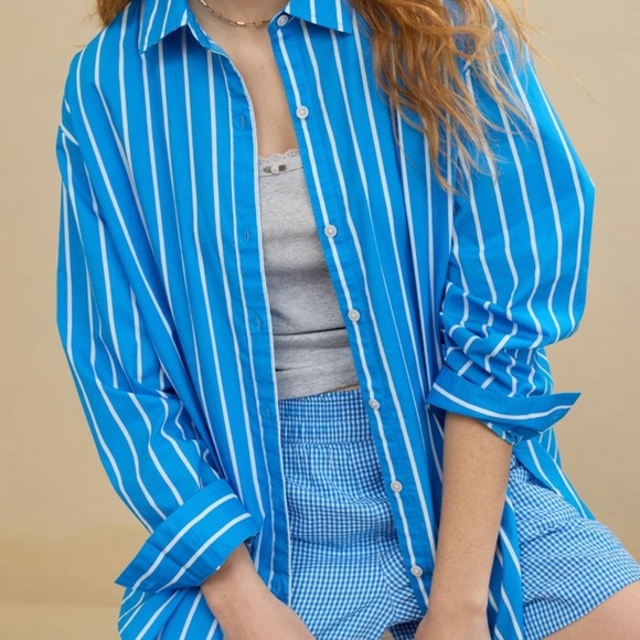 aerie Tops - Aerie Blue and White Striped Shirt XXL